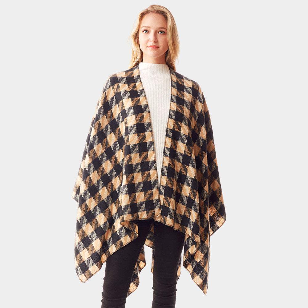 Houndstooth Printed Ruana Poncho - Madeline Love - Flyclothing LLC