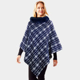 Patterned Faux Fur Collar Poncho - Madeline Love - Flyclothing LLC
