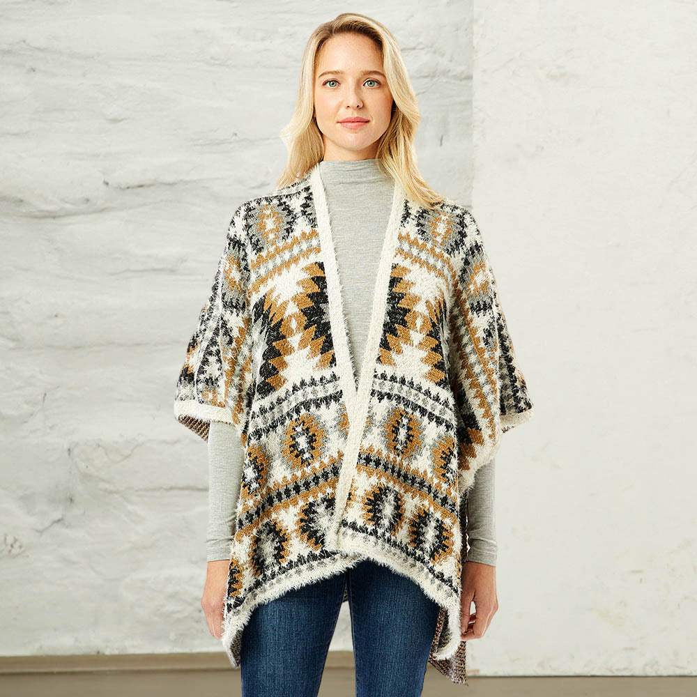 Aztec Pattern Ruana Poncho - Madeline Love - Flyclothing LLC