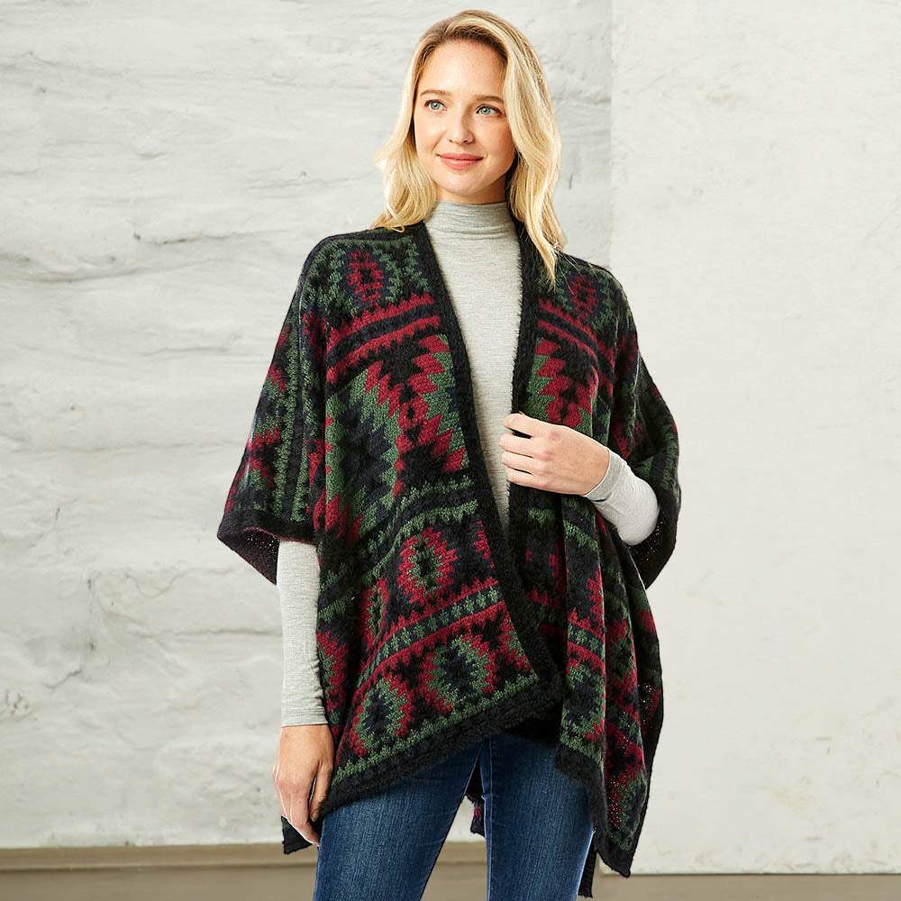 Aztec Pattern Ruana Poncho - Madeline Love - Flyclothing LLC