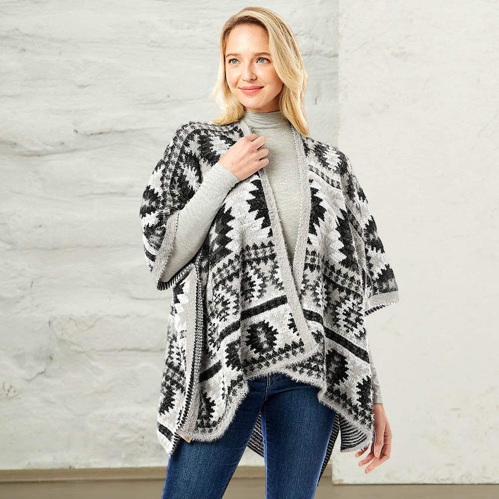 Aztec Pattern Ruana Poncho - Madeline Love - Flyclothing LLC