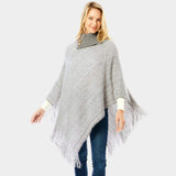 Button Collar Pointed Knitted Foldover Neck Poncho - Madeline Love - Flyclothing LLC