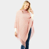 Button Collar Pointed Knitted Foldover Neck Poncho - Madeline Love - Flyclothing LLC