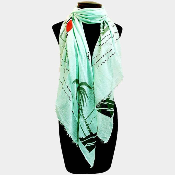 Palm tree & ship print scarf - Madeline Love - Flyclothing LLC