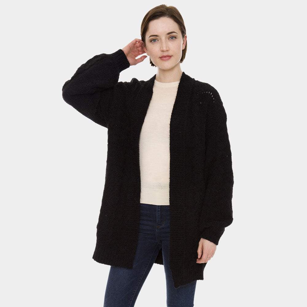 Hollow Knitting Long Sleeve Snap Fasteners Cardigan - Madeline Love - Flyclothing LLC
