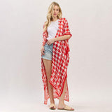 Houndstooth Print Open Front Long Kimono Poncho - Madeline Love - Flyclothing LLC
