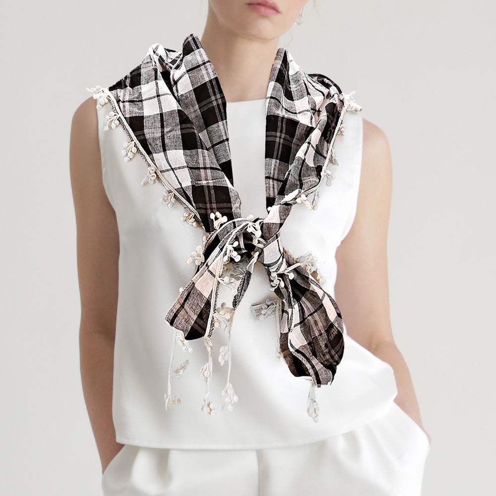 Crochet Drop Fringe Plaid Check Scarf - Madeline Love - Flyclothing LLC