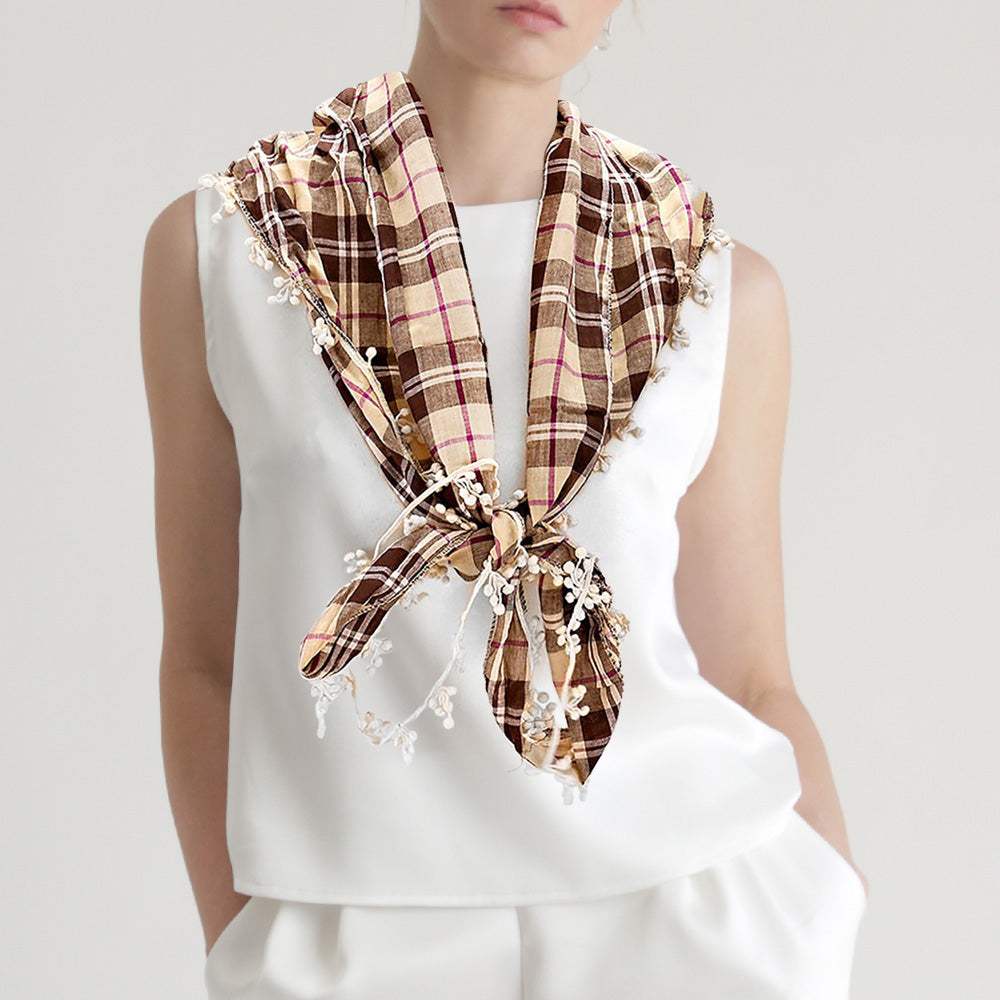 Crochet Drop Fringe Plaid Check Scarf - Madeline Love - Flyclothing LLC