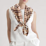 Crochet Drop Fringe Plaid Check Scarf - Madeline Love - Flyclothing LLC