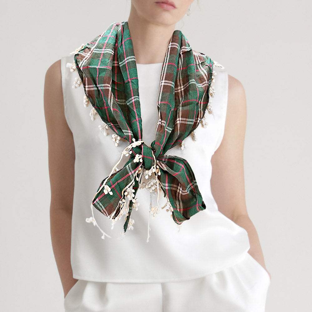 Crochet Drop Fringe Plaid Check Scarf - Madeline Love - Flyclothing LLC