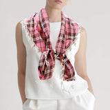Crochet Drop Fringe Plaid Check Scarf - Madeline Love - Flyclothing LLC