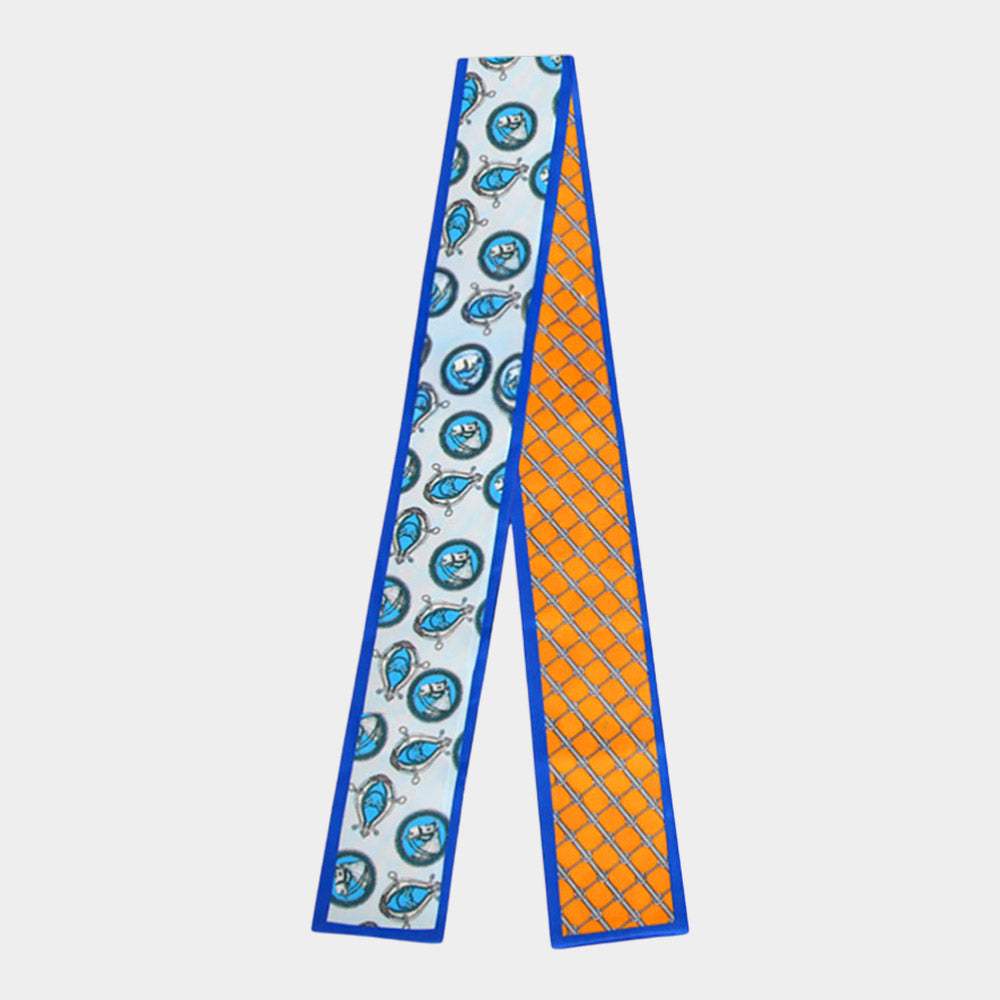 Horse Motif Pattern Print Silk Feel Twilly Skinny Scarf - Madeline Love - Flyclothing LLC