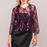 Sequin Beaded Retro Style Cropped 3/4 Sleeves Vintage Shawl Cardigan - Madeline Love - Flyclothing LLC