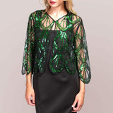 Sequin Beaded Retro Style Cropped 3/4 Sleeves Vintage Shawl Cardigan - Madeline Love - Flyclothing LLC