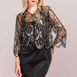 Sequin Beaded Retro Style Cropped 3/4 Sleeves Vintage Shawl Cardigan - Madeline Love - Flyclothing LLC