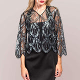 Sequin Beaded Retro Style Cropped 3/4 Sleeves Vintage Shawl Cardigan - Madeline Love - Flyclothing LLC