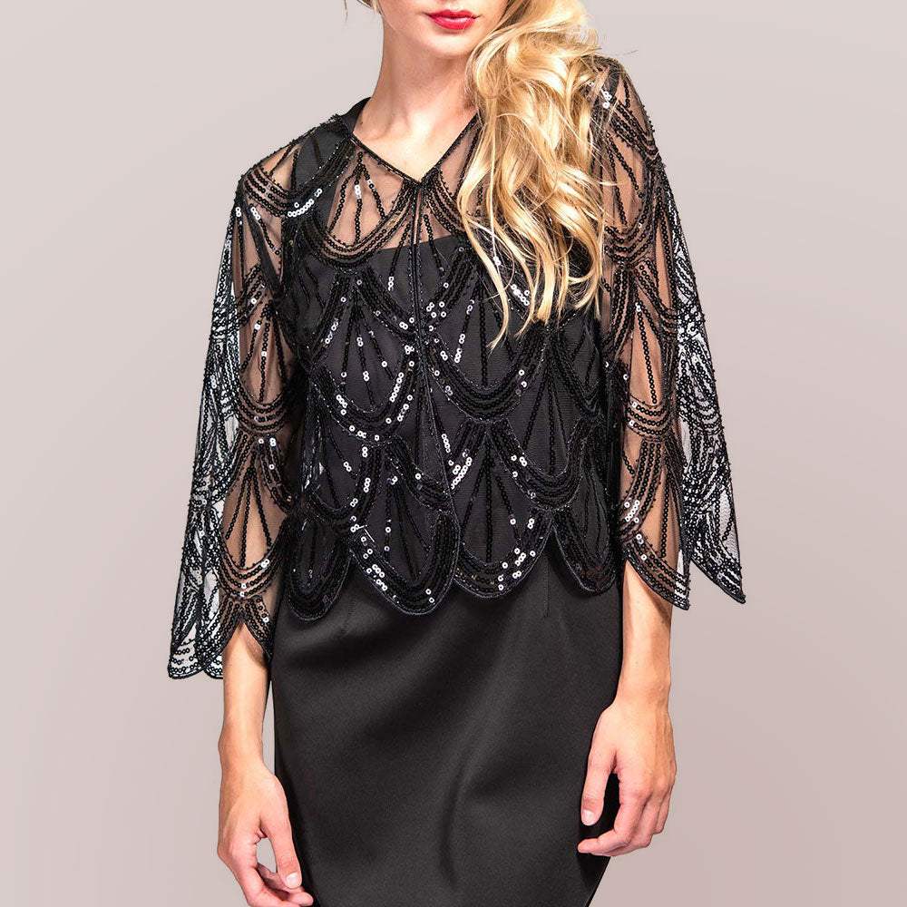 Sequin Beaded Retro Style Cropped 3/4 Sleeves Vintage Shawl Cardigan - Madeline Love - Flyclothing LLC