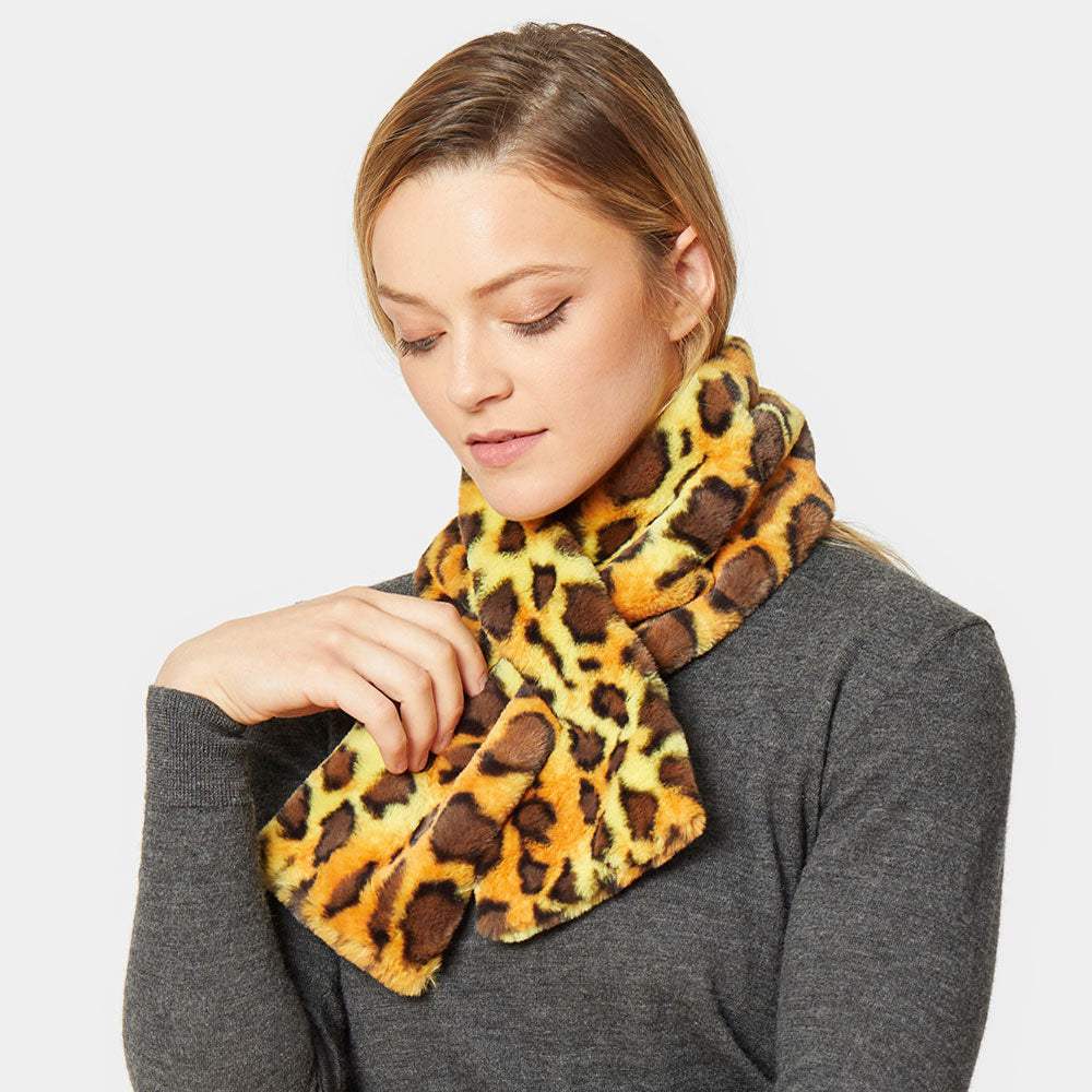 Leopard Pattern Faux Fur Pull Through Scarf - Madeline Love - Flyclothing LLC