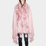 Faux Fur Trim Pom Pom Dangle Poncho - Madeline Love - Flyclothing LLC
