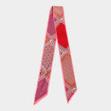 Patchwork Print Silk Feel Twilly Skinny Scarf - Madeline Love - Flyclothing LLC