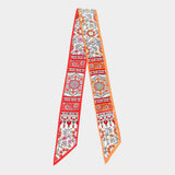 Vintage Floral Medallion Allover Print Silk Feel Twilly Skinny Scarf - Madeline Love - Flyclothing LLC