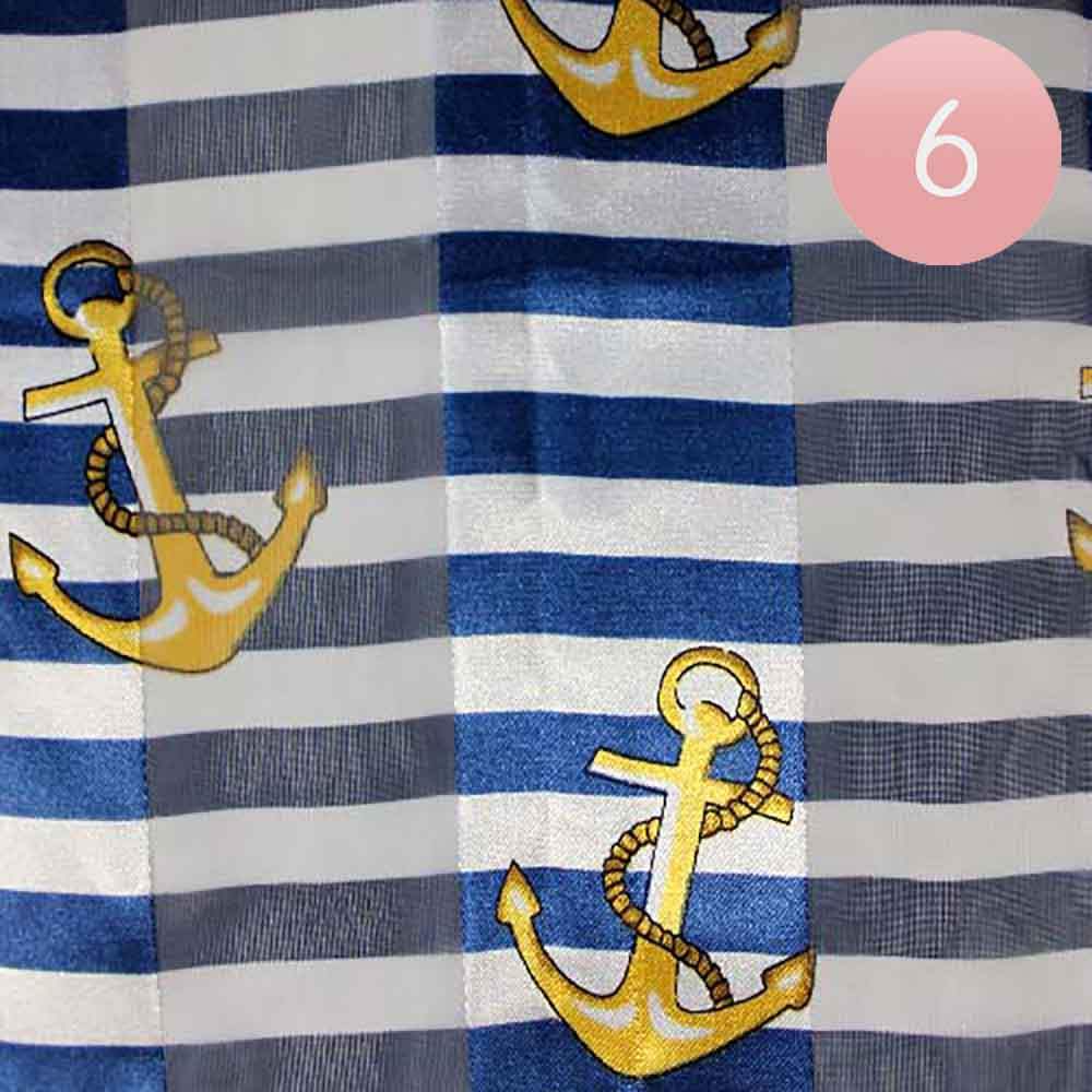 6PCS - Satin Striped Anchor Pattern Print Scarves - Madeline Love - Flyclothing LLC