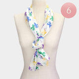 6PCS - Silk Feel Satin Mardi Gras Fleur de Lis Patterned Scarf - Madeline Love - Flyclothing LLC