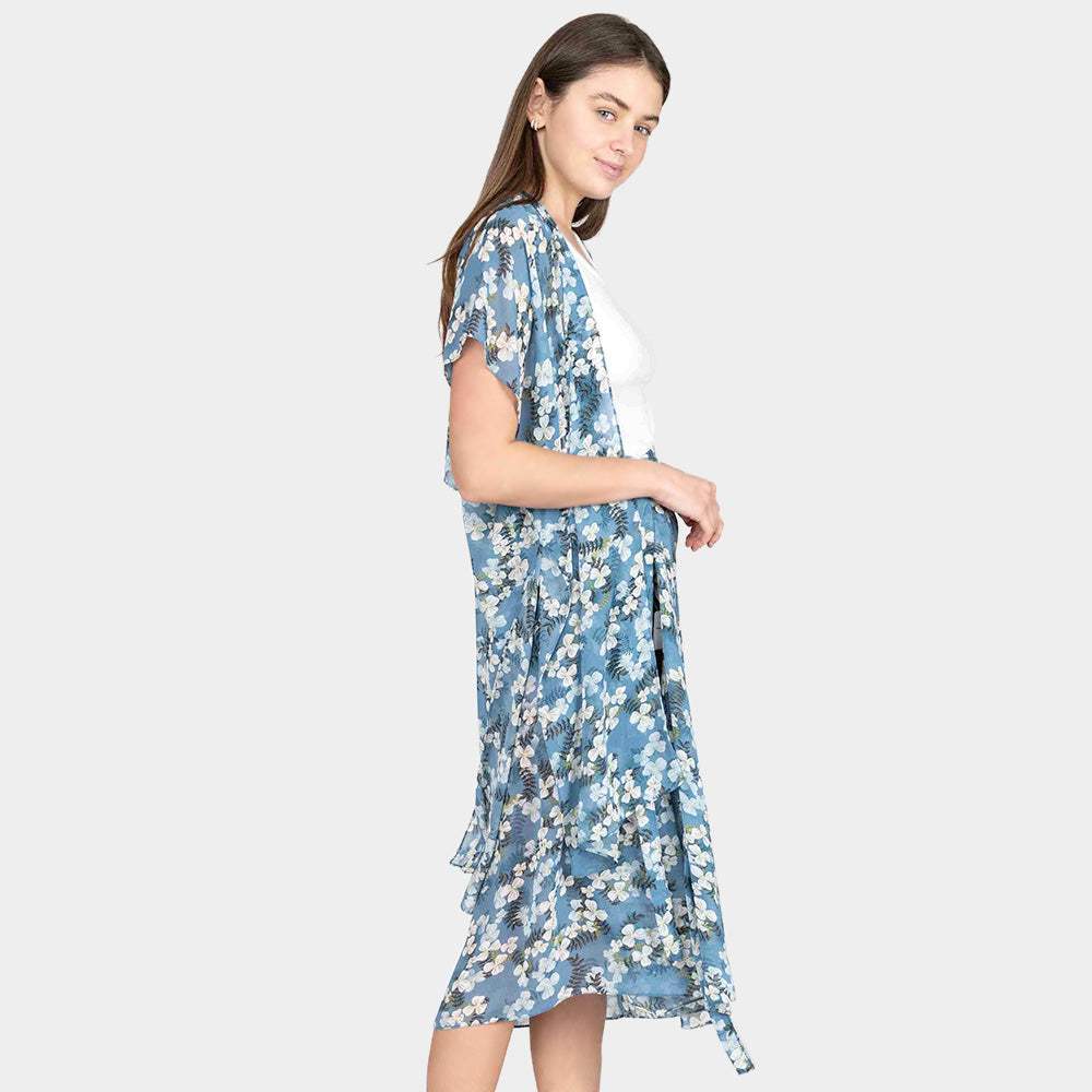 Flower Patterned Cover Up Kimono Poncho - Madeline Love - Flyclothing LLC