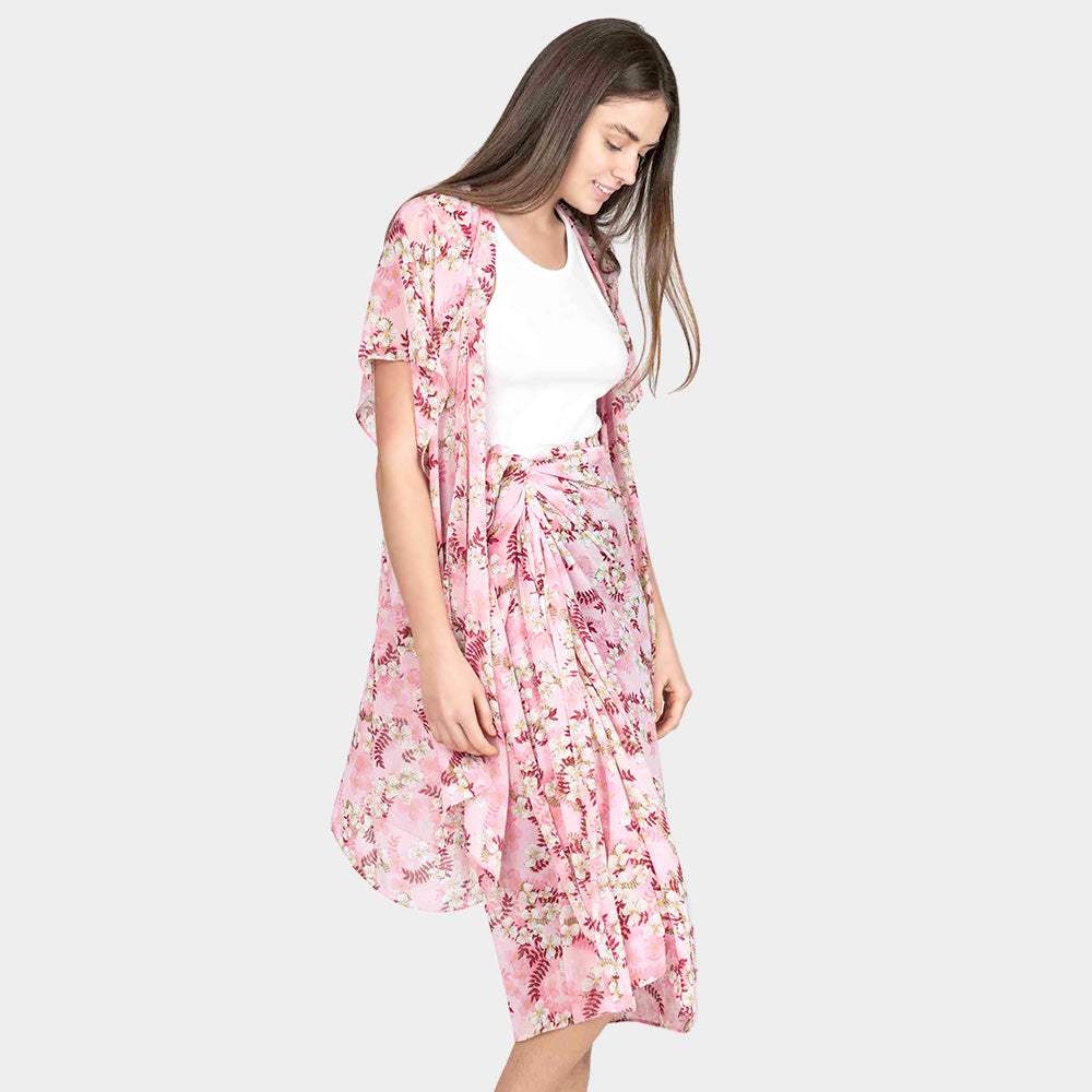 Flower Patterned Cover Up Kimono Poncho - Madeline Love - Flyclothing LLC