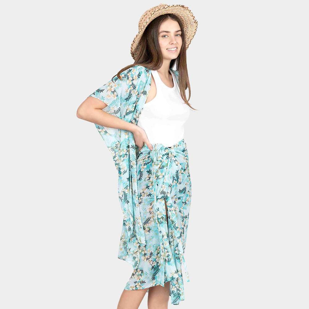 Flower Patterned Cover Up Kimono Poncho - Madeline Love - Flyclothing LLC