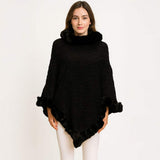 Textured Faux Fur Trim Cape Poncho - Madeline Love - Flyclothing LLC