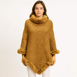 Textured Faux Fur Trim Cape Poncho - Madeline Love - Flyclothing LLC