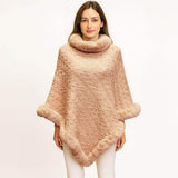 Textured Faux Fur Trim Cape Poncho - Madeline Love - Flyclothing LLC