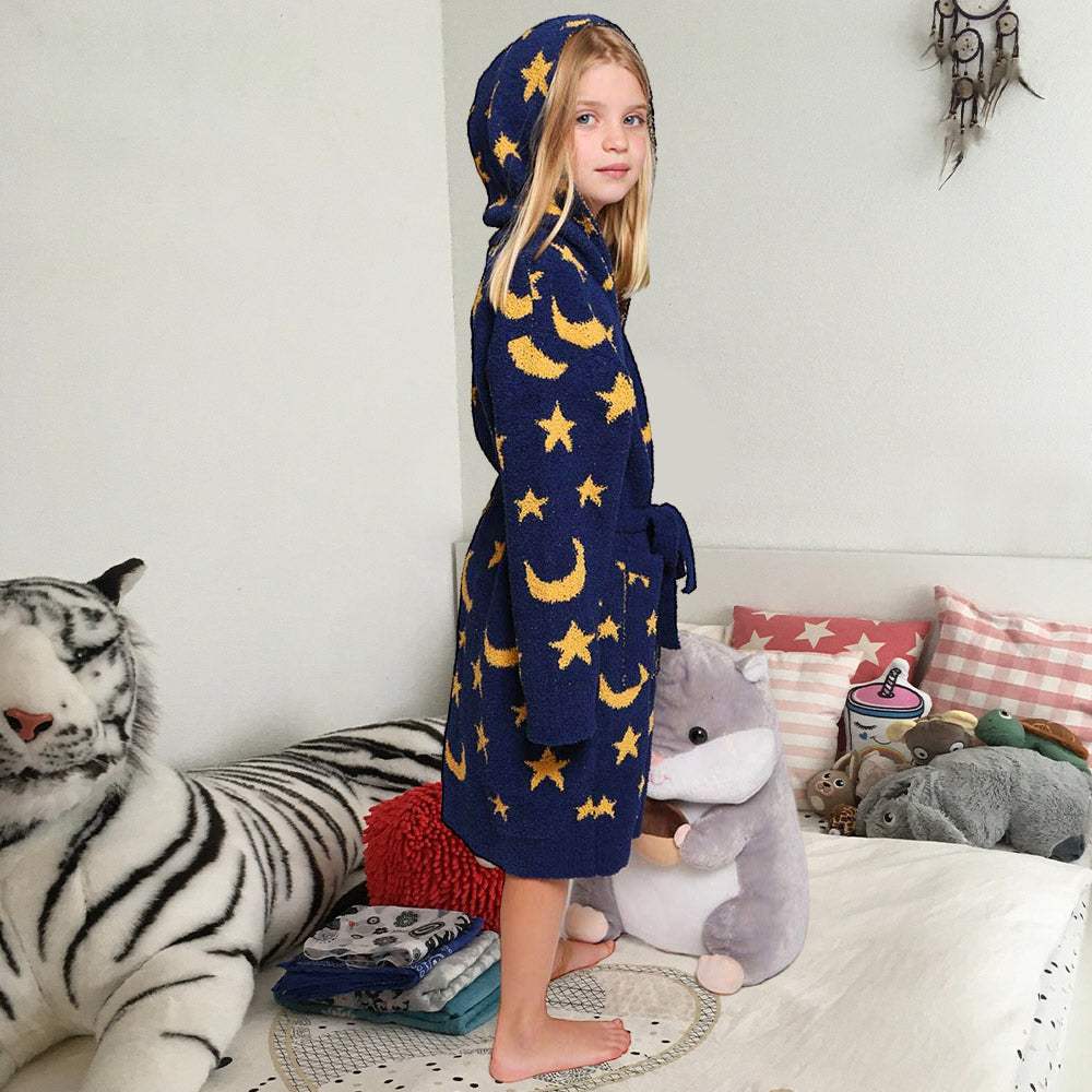 Kids Star Moon Print Hooded Cozy Robe - Madeline Love - Flyclothing LLC