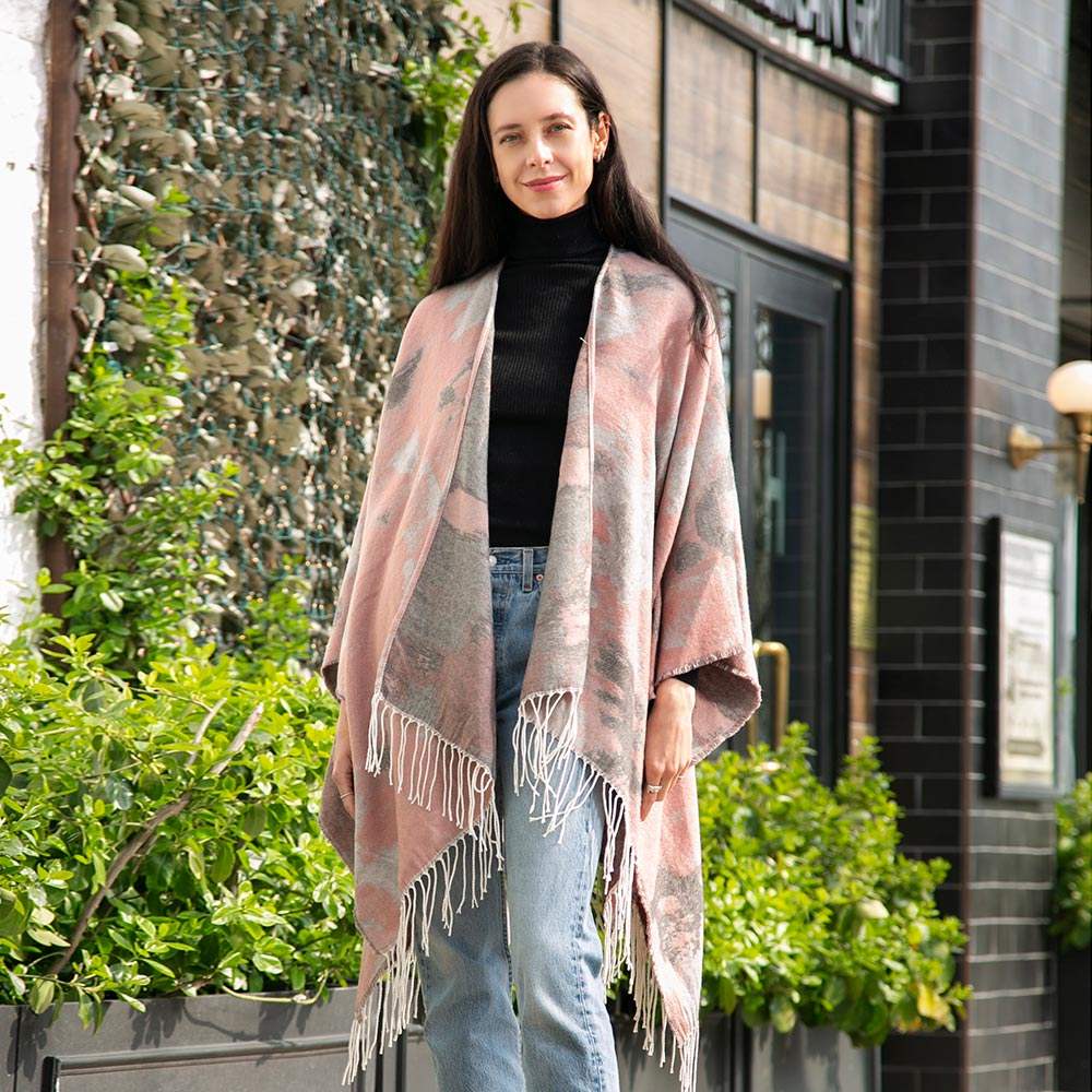 Patterned Fringe Ruana Poncho - Madeline Love - Flyclothing LLC