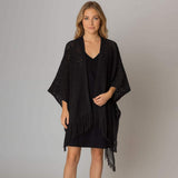 Fringe Open Knit Crochet Draped Shawl Wrap Ruana Poncho - Madeline Love - Flyclothing LLC