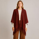 Fringe Open Knit Crochet Draped Shawl Wrap Ruana Poncho - Madeline Love - Flyclothing LLC