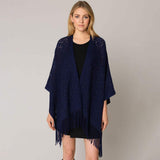 Fringe Open Knit Crochet Draped Shawl Wrap Ruana Poncho - Madeline Love - Flyclothing LLC