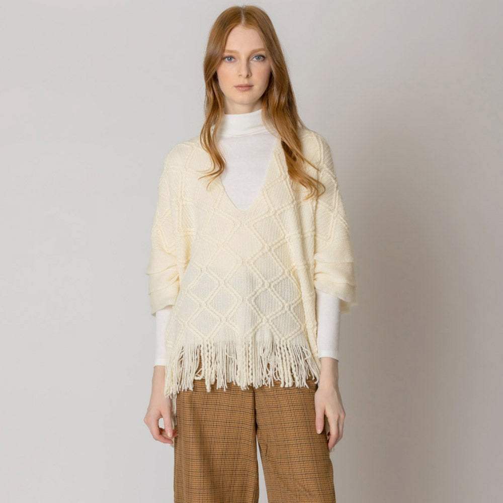 Pattern Detailed Crochet Poncho - Madeline Love - Flyclothing LLC