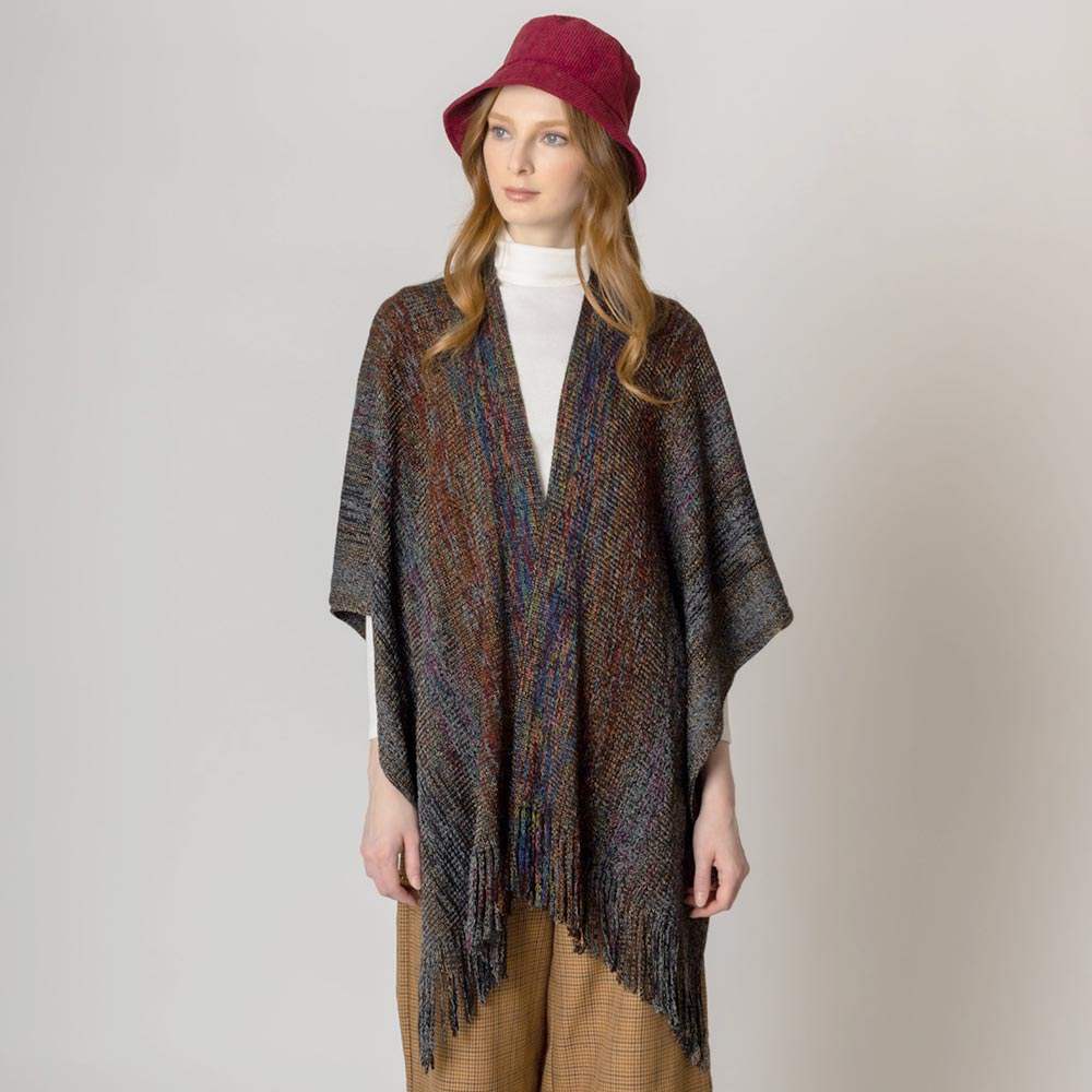 Multi Colored Metallic Knit Ruana Poncho - Madeline Love - Flyclothing LLC