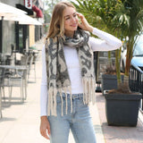 Leopard Print Oversized Fringe Chunky Oblong Scarf - Madeline Love - Flyclothing LLC