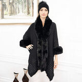 Faux Fur Trim Open Knit Cape Poncho - Madeline Love - Flyclothing LLC