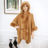 Faux Fur Trim Open Knit Cape Poncho - Madeline Love - Flyclothing LLC