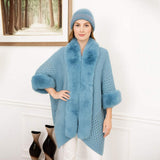 Faux Fur Trim Open Knit Cape Poncho - Madeline Love - Flyclothing LLC