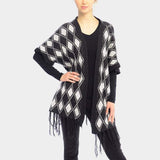 DIAMOND PATTERN FRINGE TRIM PONCHO SHAWL - Madeline Love - Flyclothing LLC