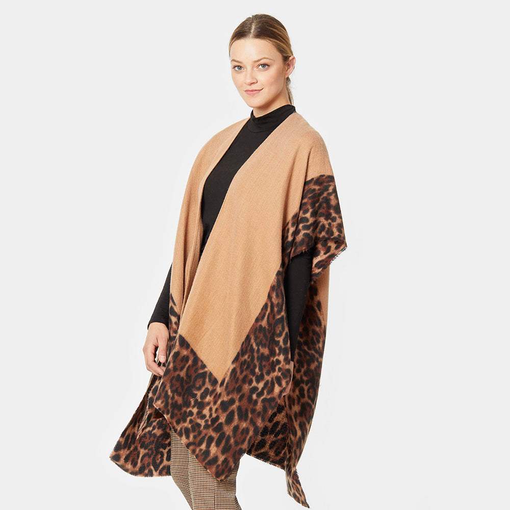 Leopard Border Cozy Kimono Poncho - Madeline Love - Flyclothing LLC