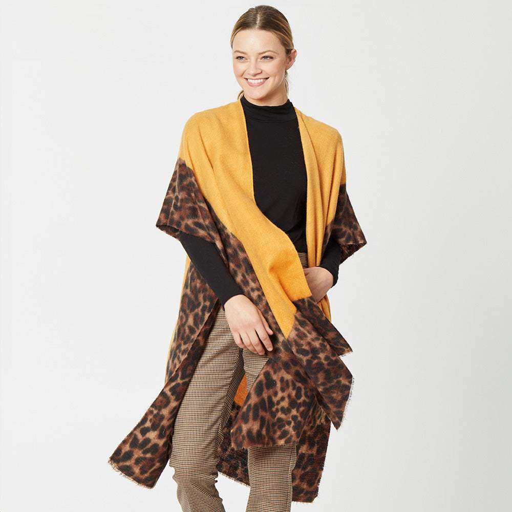 Leopard Border Cozy Kimono Poncho - Madeline Love - Flyclothing LLC