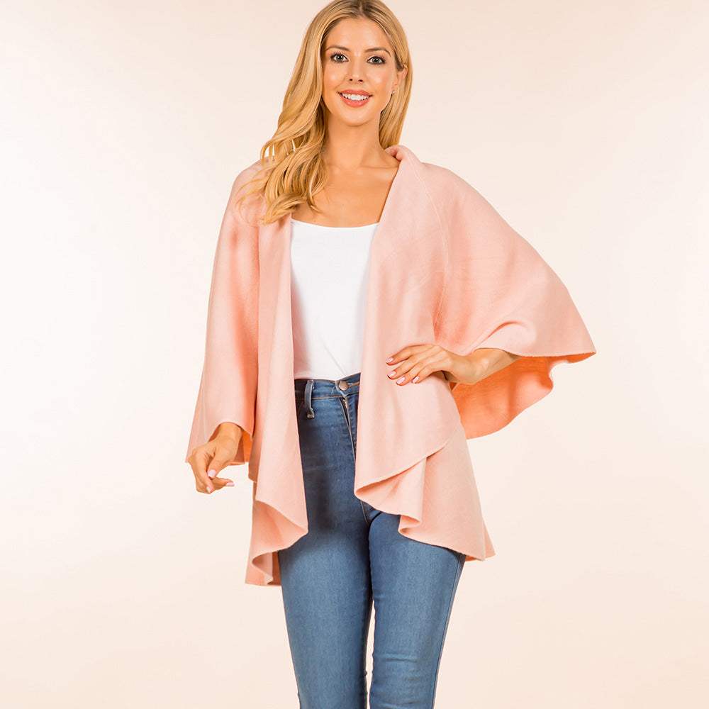 Open Front Solid Wrap Poncho - Madeline Love - Flyclothing LLC