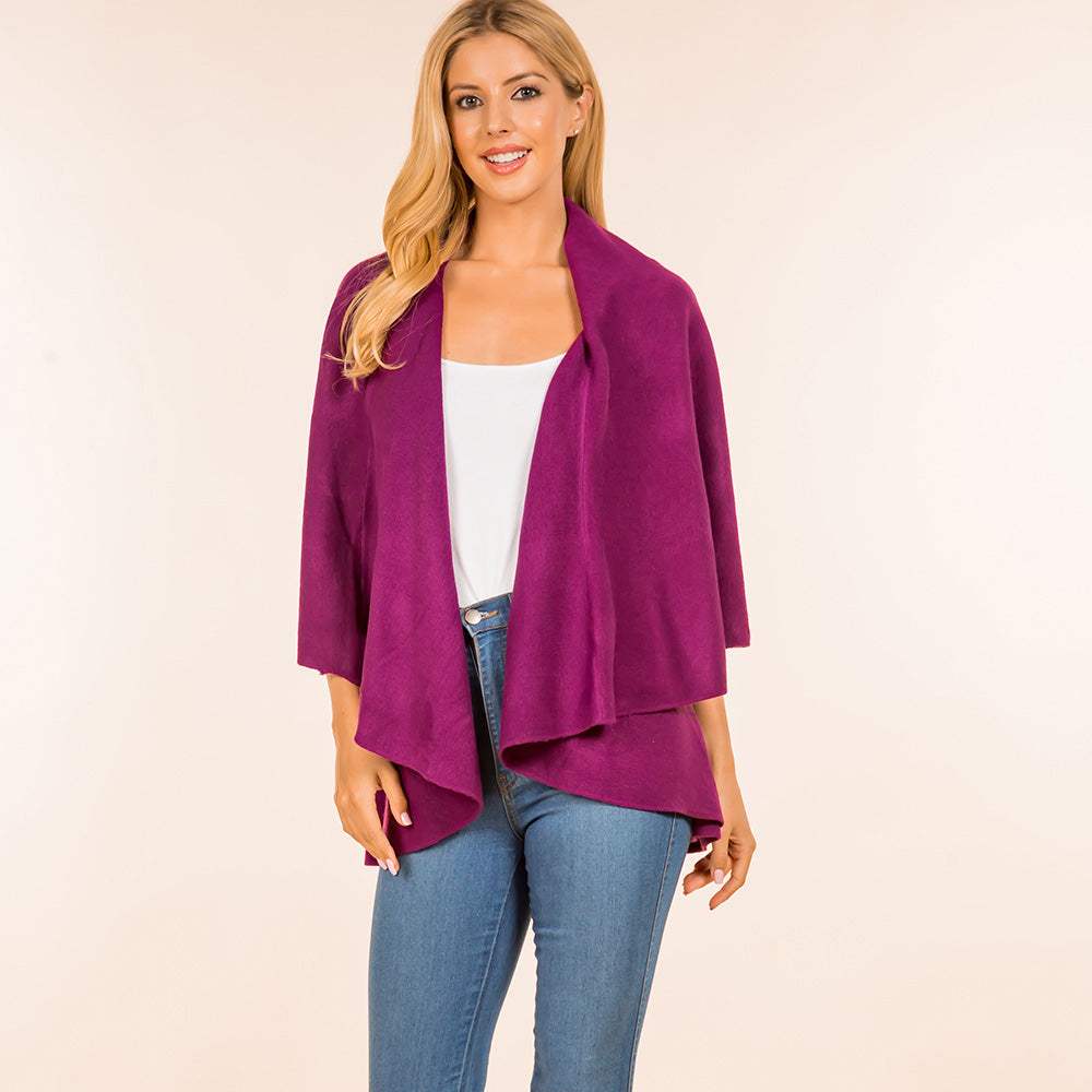 Open Front Solid Wrap Poncho - Madeline Love - Flyclothing LLC