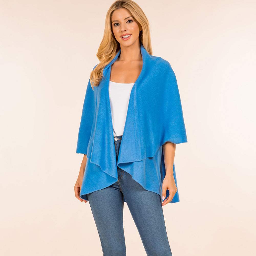 Open Front Solid Wrap Poncho - Madeline Love - Flyclothing LLC